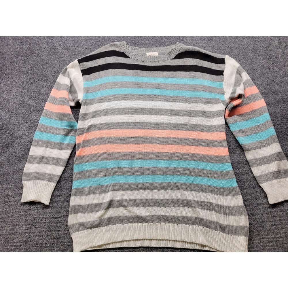 BiBi Womens Multi-Color Striped Long Sleeve Sweater Grey Teal Peach IP4388 L
